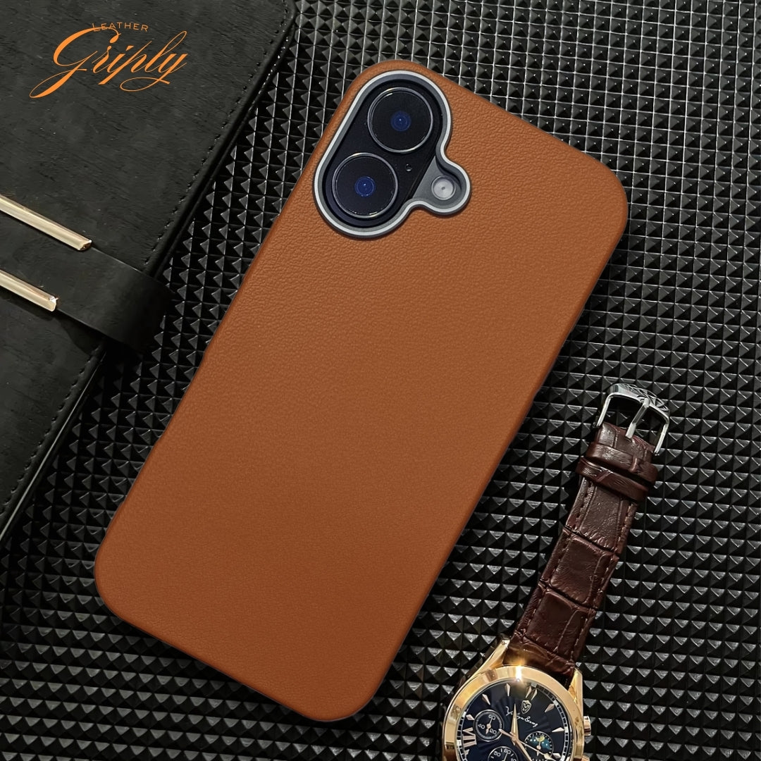 Griply Brown Leather Case for Apple Iphone 16