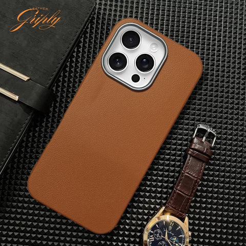 Griply Brown Leather Case for Apple Iphone 16 pro