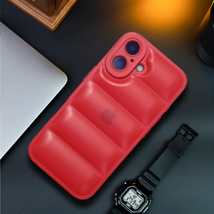 Red Puffon silicone case for Apple Iphone 16