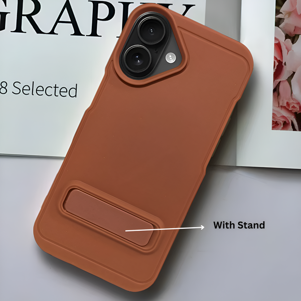 GripStand Brown Silicone case for Apple iphone 16 Plus