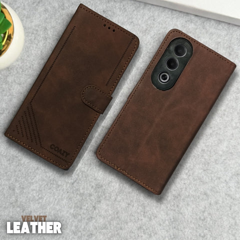 Velvet Dark Brown Flip Leather Case for Oppo K12X