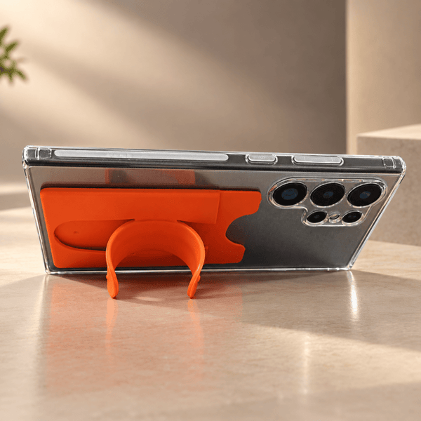 KickFlex Orange Sticky Stand Silicone For All Mobiles - The Hatke