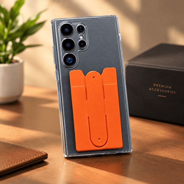 KickFlex Orange Sticky Stand Silicone For All Mobiles - The Hatke