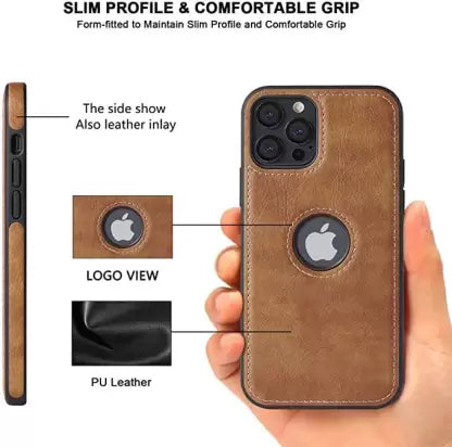 Puloka Brown Logo cut Leather silicone case for Apple iPhone 14 Pro