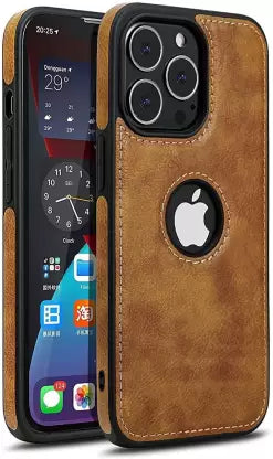 Puloka Brown Logo cut Leather silicone case for Apple iPhone 12 Pro Max