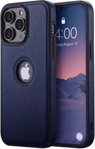 Puloka Dark Blue Logo cut Leather silicone case for Apple iPhone 14 Pro Max