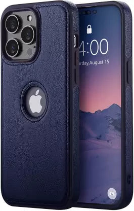 Puloka Dark Blue Logo cut Leather silicone case for Apple iPhone 14 Pro
