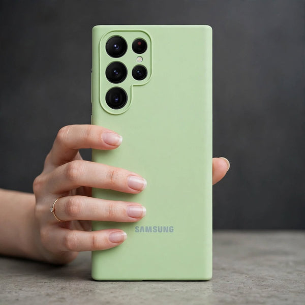 Light Green Camera Original Silicone case for Samsung S22 Ultra - The Hatke