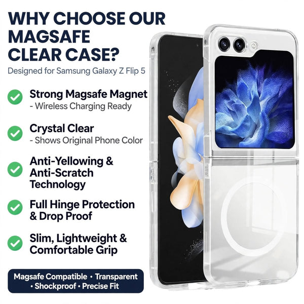 MagSafe Clear Transparent Silicone case for Samsung Galaxy Z FLIP 5 - The Hatke