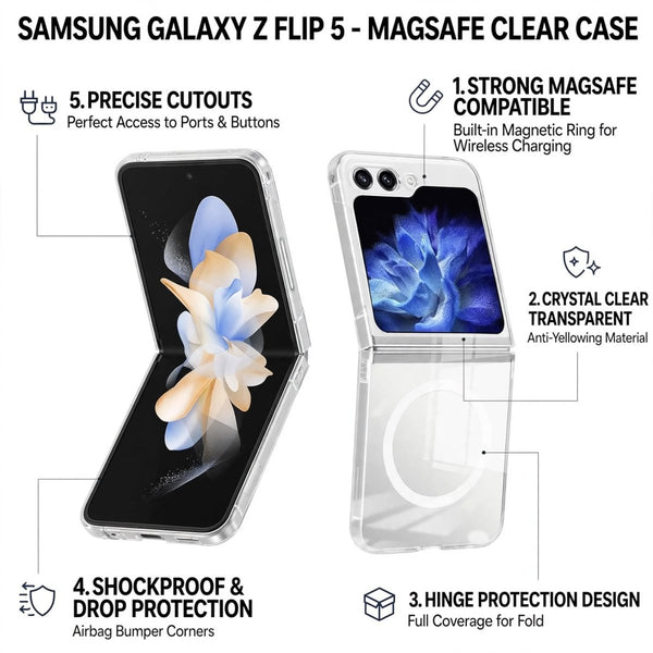 MagSafe Clear Transparent Silicone case for Samsung Galaxy Z FLIP 5 - The Hatke