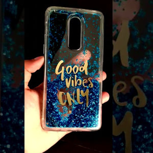 Blue Good Vibes Glitter Silicone Case for Oneplus 6t
