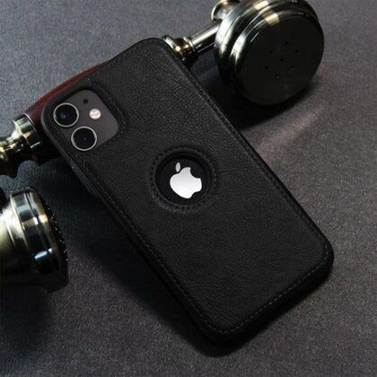 Puloka Black Logo cut Leather silicone case for Apple iPhone 12 Mini