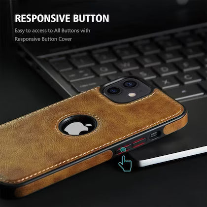 Puloka Brown Logo cut Leather silicone case for Apple iPhone 12 Mini