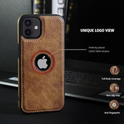 Puloka Brown Logo cut Leather silicone case for Apple iPhone 12 Mini