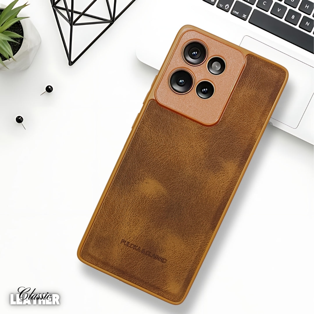 Brown Classic Leather Case for Motorola Edge 50