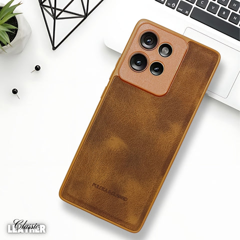 Brown Classic Leather Case for Motorola Edge 50