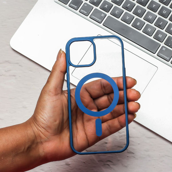 Navy Blue MagSafe Clear Transparent Silicone case for Apple iphone 13 - The Hatke