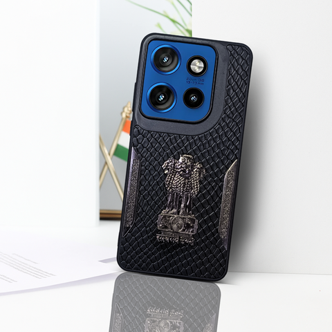 Black Satyameva Jayate embossed Leather Case for Motorola Edge 50 Neo