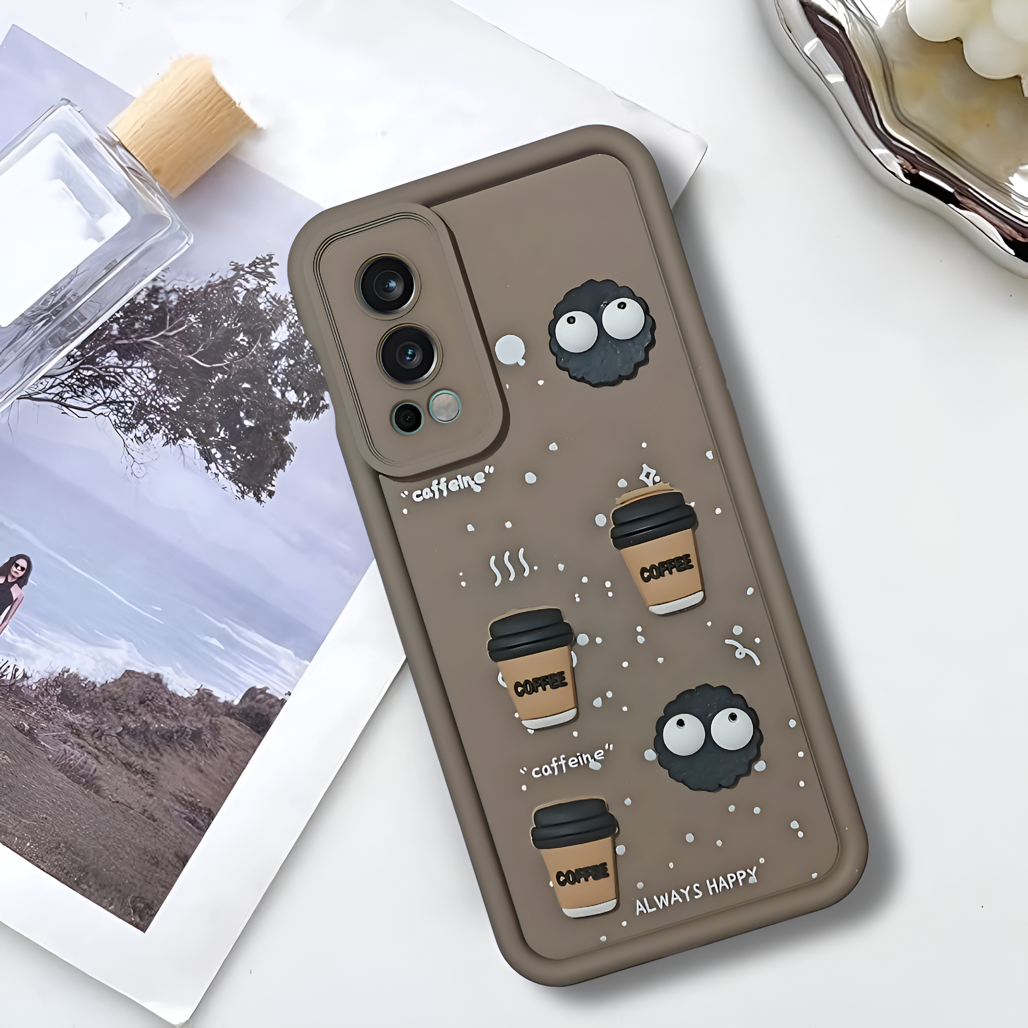 Dark Brown COFFEE (ALWAYS HAPPY) Silicone case for Oneplus Nord 2