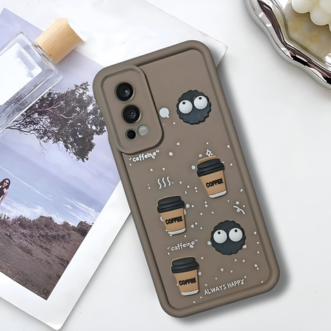 Dark Brown COFFEE (ALWAYS HAPPY) Silicone case for Oneplus Nord 2