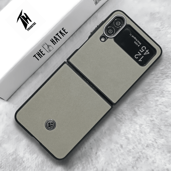 Off White Classy Leather Case for Samsung Galaxy Z FLIP 4 - The Hatke
