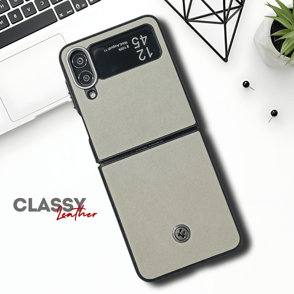 Off White Classy Leather Case for Samsung Galaxy Z FLIP 4 - The Hatke