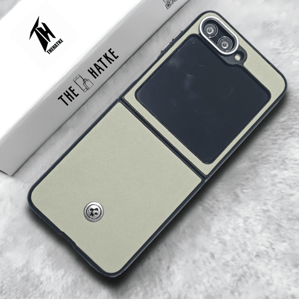 Off White Classy Leather Case for Samsung Galaxy Z FLIP 5 - The Hatke