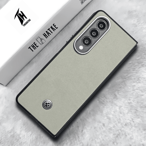 Off White Classy Leather Case for Samsung Galaxy Z Fold 4 - The Hatke