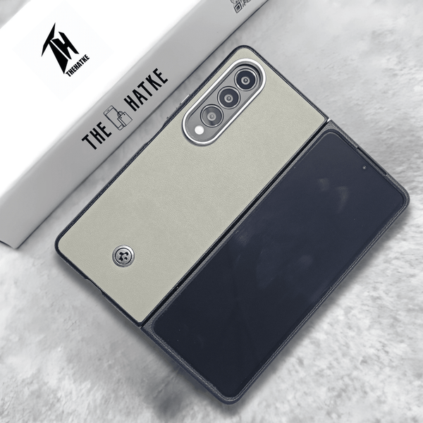 Off White Classy Leather Case for Samsung Galaxy Z Fold 4 - The Hatke
