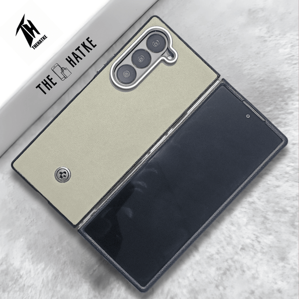 Off White Classy Leather Case for Samsung Galaxy Z Fold 5 - The Hatke