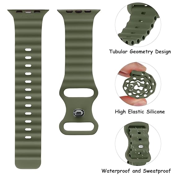 Olive Green Ocean Loop Watch Strap For apple For Apple Watch Series 1 (42mm/44mm/45mm/46mm/49mm) - The Hatke