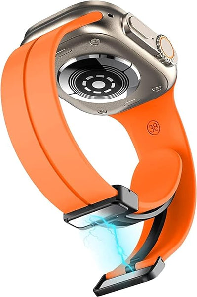 Orange Magnetic Clasp Adjustable Strap For Apple Watch SERIES 6 (42mm/44mm/45mm/46mm/49mm) - The Hatke