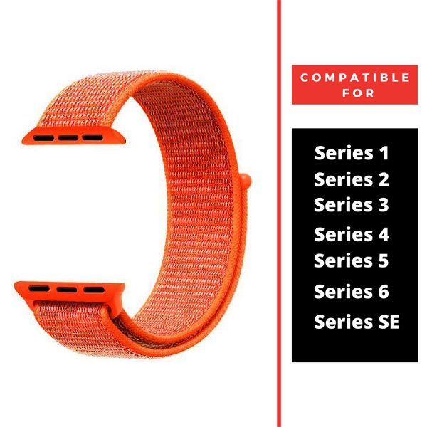Orange Nylon Strap For Apple Watch Series 4 (42mm/44mm/45mm/46mm/49mm) - The Hatke