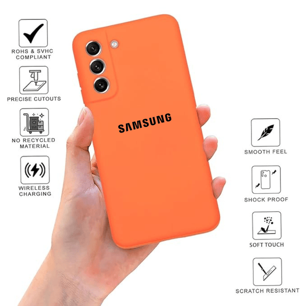 Orange Original Camera Safe Silicone case for Samsung S21 FE - The Hatke