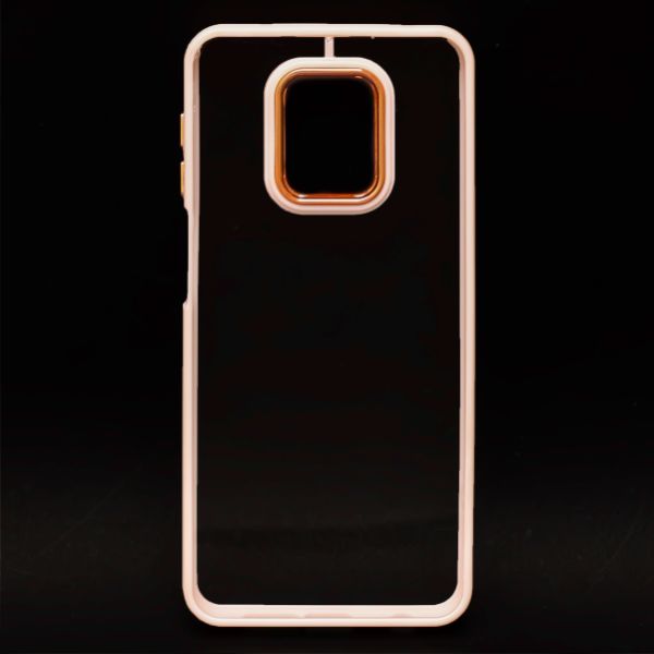 Peach Metal Safe Transparent Case for Redmi Note 9 Pro - The Hatke