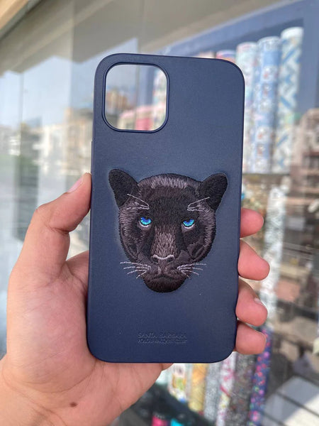 Dark Blue Leather Black Panther Ornamented for Apple Iphone 12 Mini