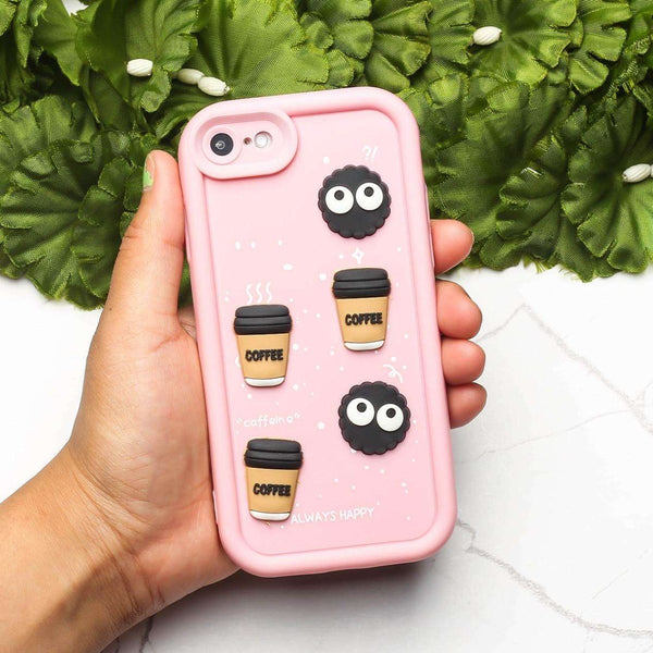 Pink COFFEE (ALWAYS HAPPY) Silicone case for Apple iphone 7 - The Hatke
