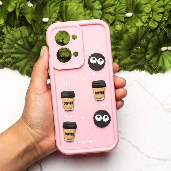 Pink COFFEE (ALWAYS HAPPY) Silicone case for Oneplus Nord 2T - The Hatke