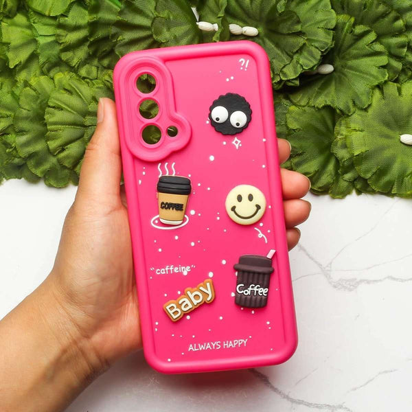 Pink COFFEE (ALWAYS HAPPY) Silicone case for Oneplus Nord CE - The Hatke