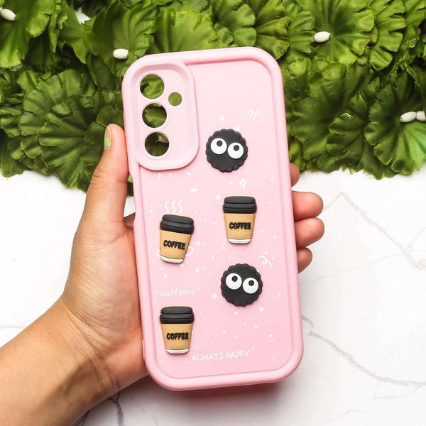 Pink COFFEE (ALWAYS HAPPY) Silicone case for Samsung A35 - The Hatke
