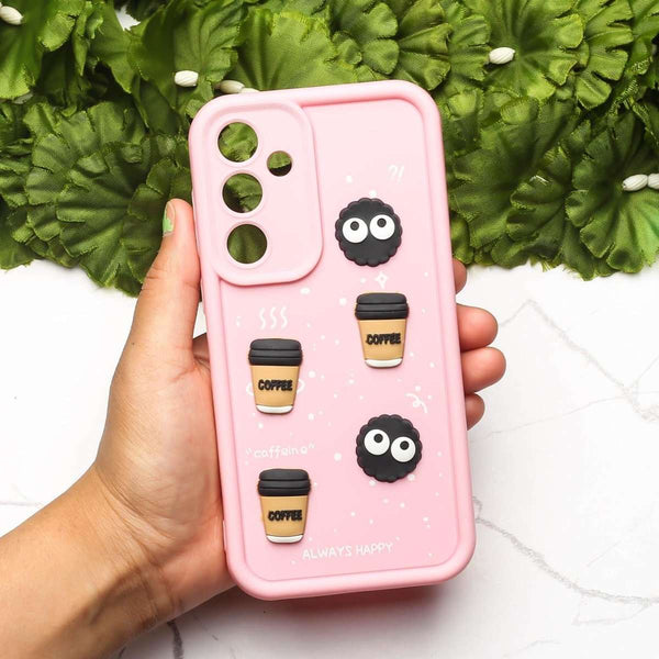 Pink COFFEE (ALWAYS HAPPY) Silicone case for Samsung S24 FE - The Hatke
