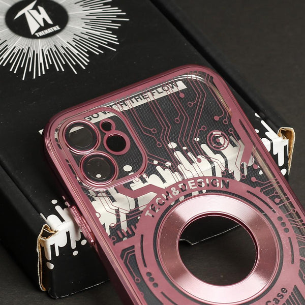 Pink Watch Machine Logo Cut Transparent Case for Apple Iphone 12 - The Hatke