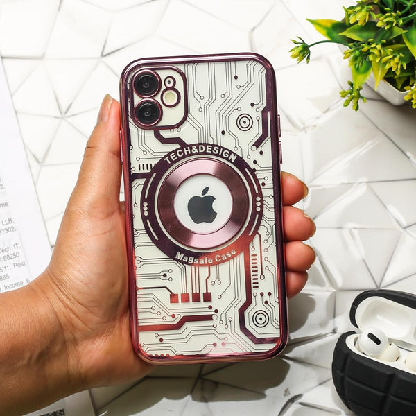 Pink Watch Machine Logo Cut Transparent Case for Apple Iphone 12 - The Hatke