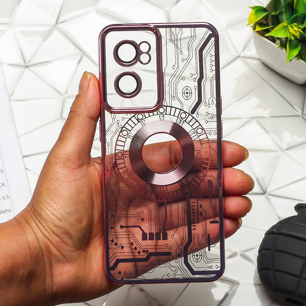 Pink Watch Machine Logo Cut Transparent Case for Oneplus Nord CE 2 - The Hatke