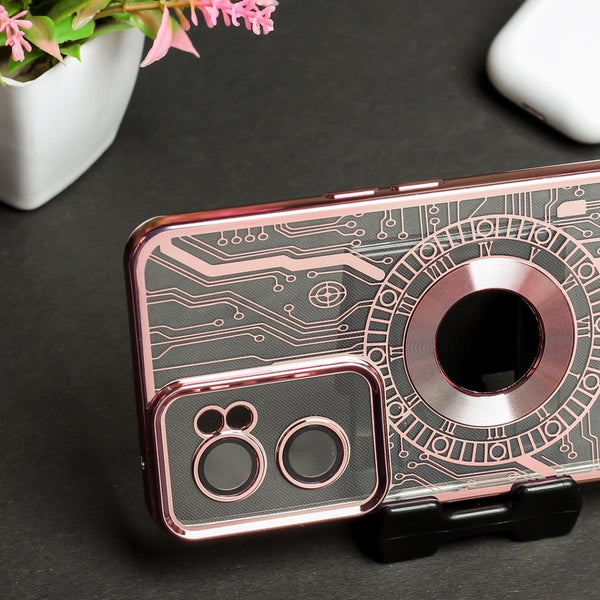Pink Watch Machine Logo Cut Transparent Case for Oneplus Nord CE 2 - The Hatke