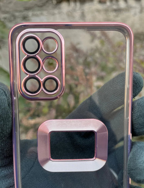 Pink 6D Chrome Logo Cut Transparent Case for Oneplus 9R