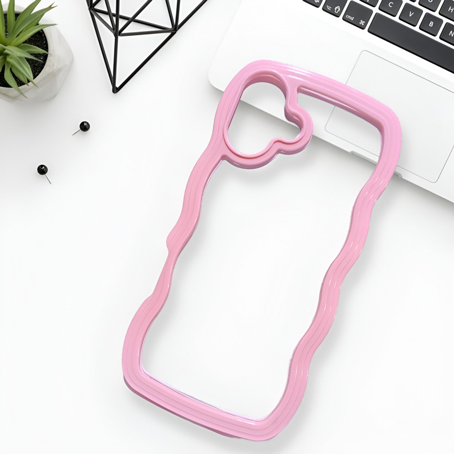 Pink Zig Zag Frame  Silicon Case for Apple Iphone 16 Plus