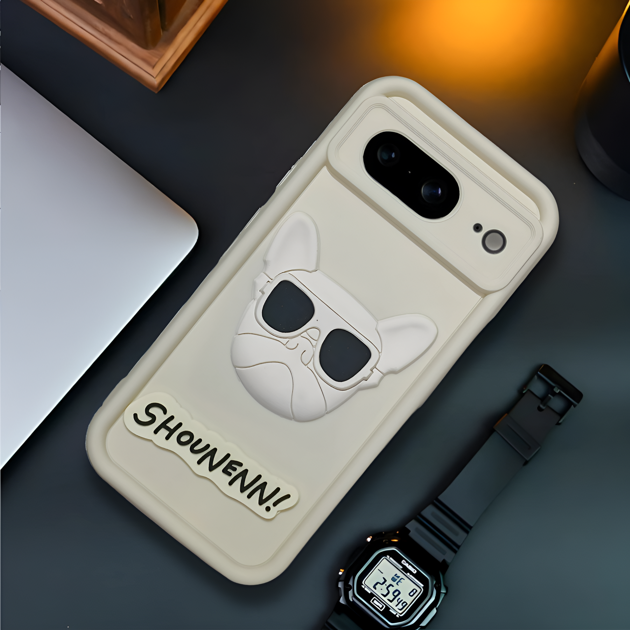 Cream SHOUNENN BULLDOG Silicone case for Google Pixel 8