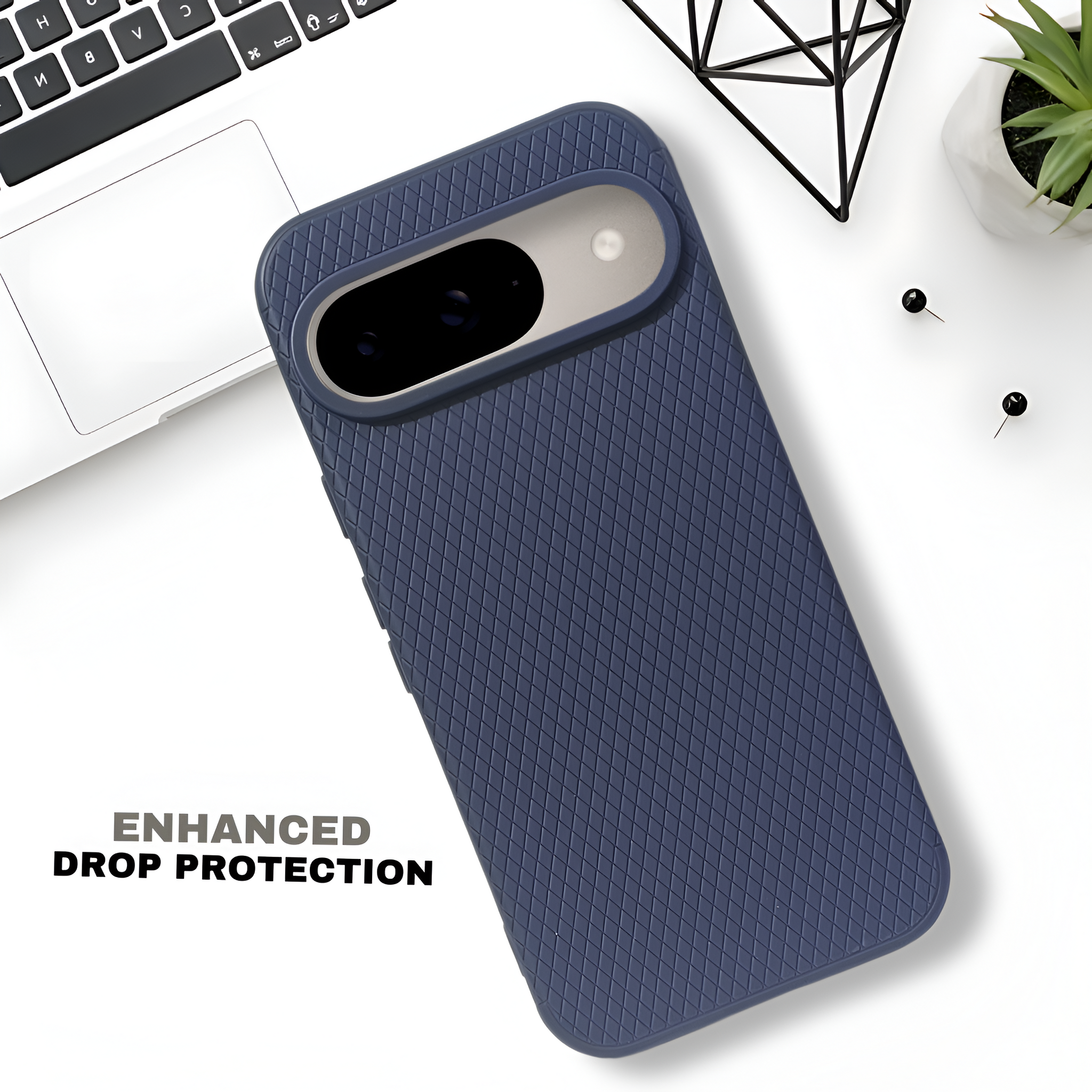 Dark Blue Line Wave Silicone Case for Google Pixel 9