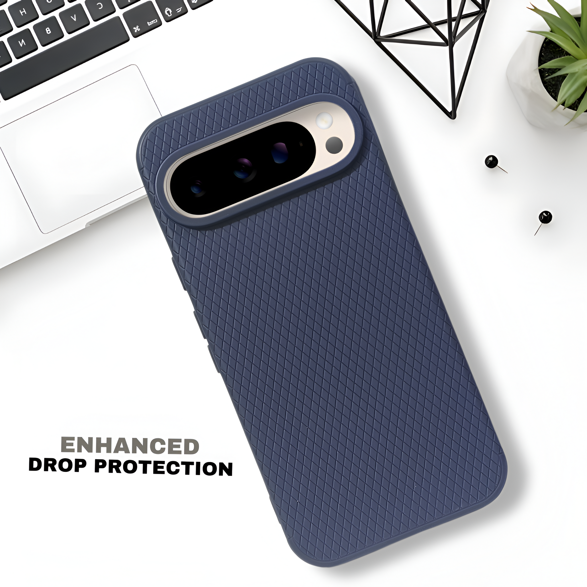 Dark Blue Line Wave Silicone Case for Google Pixel 9 Pro